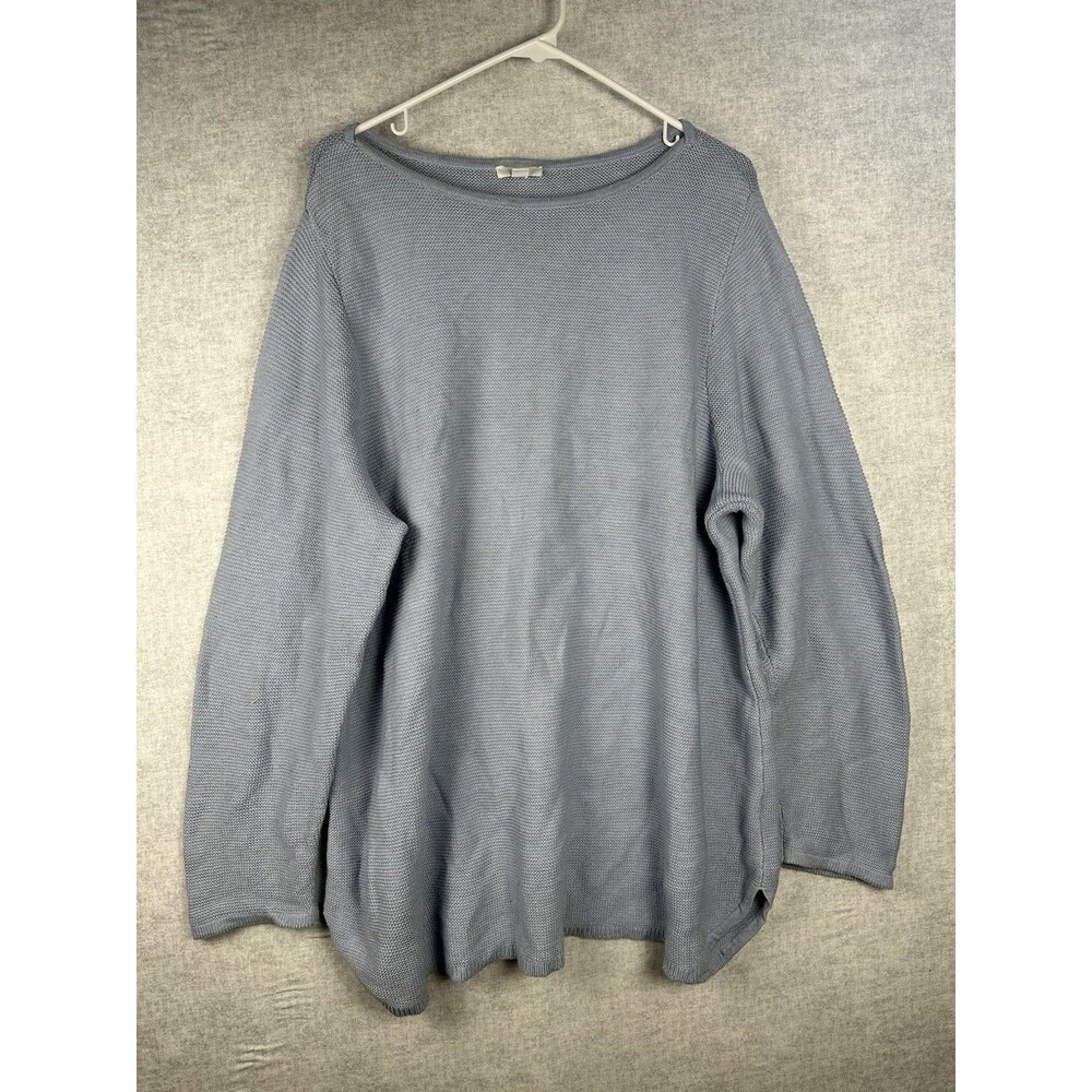 J Jill Blue Tunic Top Oversized Shirt Womens Plus 2X Chunky Cable Knit Boat Neck